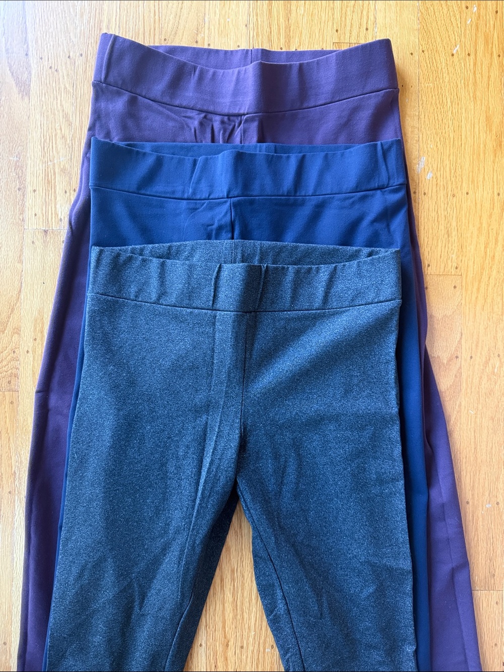 3 Women’s Stretch Pull-On Leggings - Purple, Blue, Charcoal